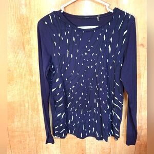 Tahari Purple Graphic Long Sleeve Blouse